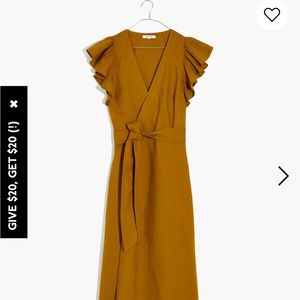 Linen-Blend Ruffle-Sleeve Wrap Midi Dress